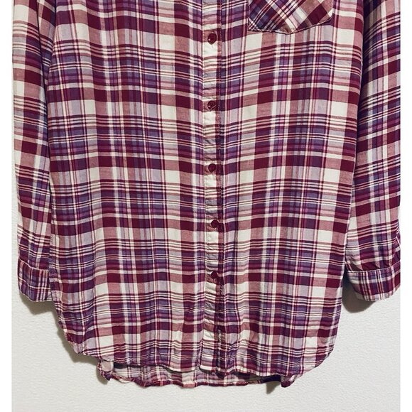 Entro Top Womens Large Pink Plaid Tunic Button Up Long Sleeve Grunge Barbie - Picture 3 of 9